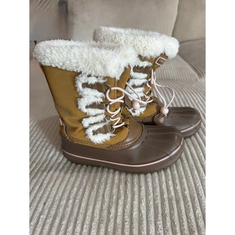 London Fog Girls Size 2 Winter Snow Boots Faux Fur Lined Excellent Condition